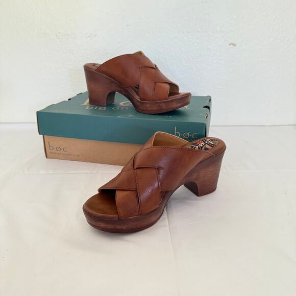 BOC Gina SlipOn Leather Crisscross Platform Sandals Sz 9 Chunky Brown Granny New - Picture 2 of 10